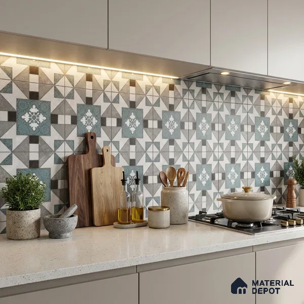 Multifired Moroccan Floor & Wall Tile TL 07952 Silver Fjord 2 ft x 2 ft Vitrified Matte Finish - 9 mm | Suitable for Living Room, Bathroom, Kitchen & Backsplash