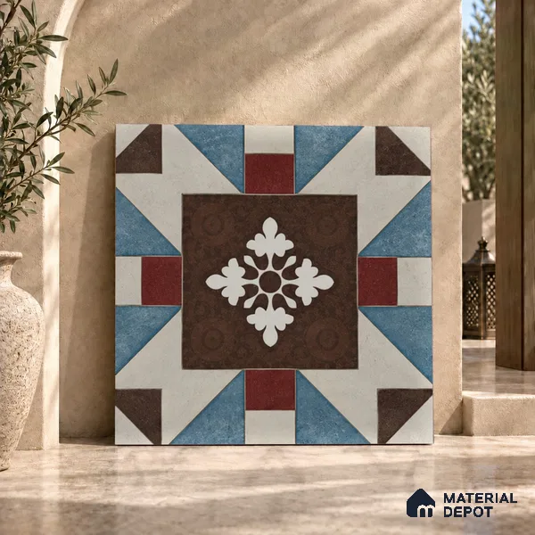 Multifired Moroccan Floor & Wall Tile TL 07953 Sterling Mirage 2 ft x 2 ft Vitrified Matte Finish - 9 mm | Suitable for Living Room, Bathroom, Kitchen & Backsplash