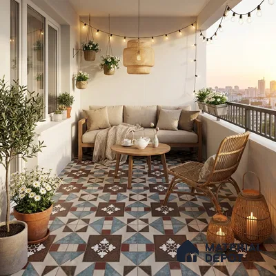 Multifired Moroccan Floor & Wall Tile TL 07953 Sterling Mirage 2 ft x 2 ft Vitrified Matte Finish - 9 mm | Suitable for Living Room, Bathroom, Kitchen & Backsplash