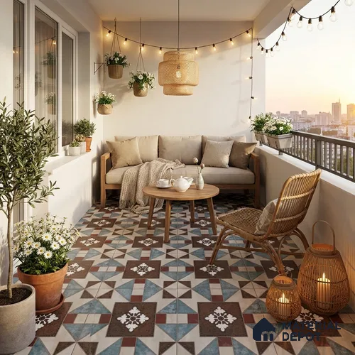 Multifired Moroccan Floor & Wall Tile TL 07953 Sterling Mirage 2 ft x 2 ft Vitrified Matte Finish - 9 mm | Suitable for Living Room, Bathroom, Kitchen & Backsplash