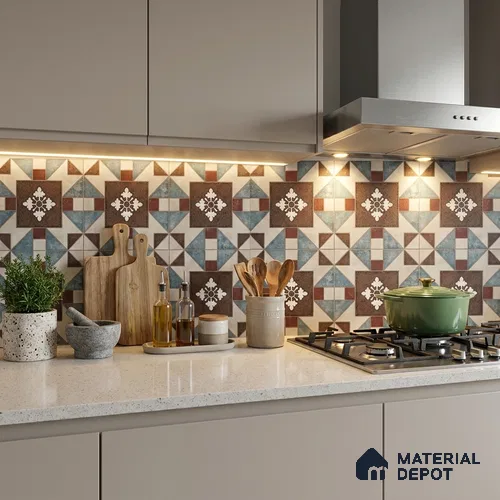Multifired Moroccan Floor & Wall Tile TL 07953 Sterling Mirage 2 ft x 2 ft Vitrified Matte Finish - 9 mm | Suitable for Living Room, Bathroom, Kitchen & Backsplash