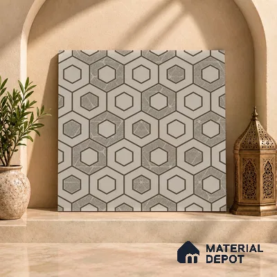 Multifired Moroccan Floor & Wall Tile TL 07954 Titan Halo 2 ft x 2 ft Vitrified Matte Finish - 9 mm | Suitable for Living Room, Bathroom, Kitchen & Backsplash