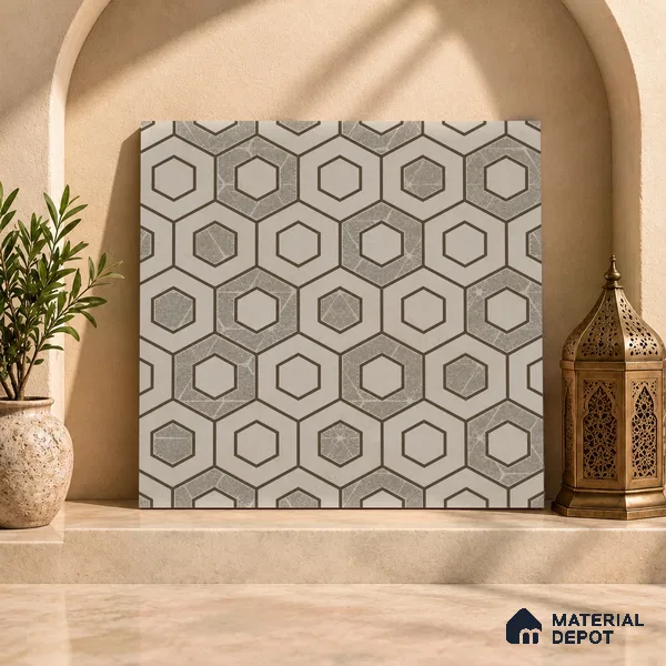 Multifired Moroccan Floor & Wall Tile TL 07954 Titan Halo 2 ft x 2 ft Vitrified Matte Finish - 9 mm | Suitable for Living Room, Bathroom, Kitchen & Backsplash