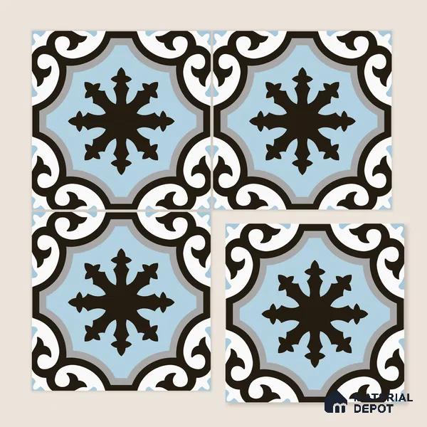 Multifired Moroccan Floor & Wall Tile TL 07956 B Graphite Lace 12 x 12 inch Vitrified Matte Finish - 9 mm | Suitable for Living Room, Bathroom, Kitchen & Backsplash