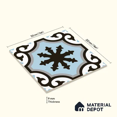 Multifired Moroccan Floor & Wall Tile TL 07956 B Graphite Lace 12 x 12 inch Vitrified Matte Finish - 9 mm | Suitable for Living Room, Bathroom, Kitchen & Backsplash