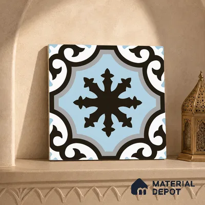Multifired Moroccan Floor & Wall Tile TL 07956 B Graphite Lace 12 x 12 inch Vitrified Matte Finish - 9 mm | Suitable for Living Room, Bathroom, Kitchen & Backsplash