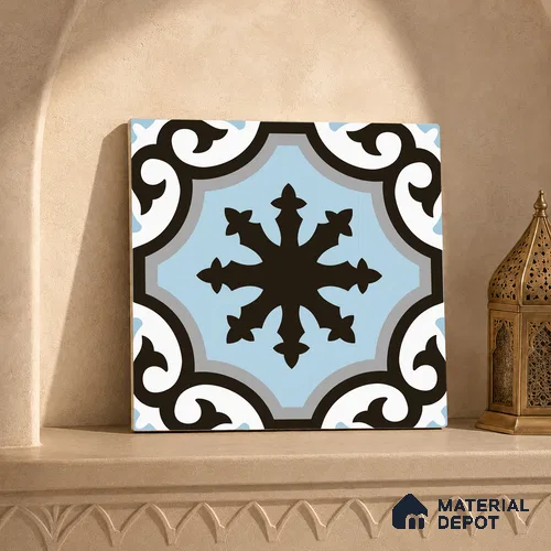 Multifired Moroccan Floor & Wall Tile TL 07956 B Graphite Lace 12 x 12 inch Vitrified Matte Finish - 9 mm | Suitable for Living Room, Bathroom, Kitchen & Backsplash