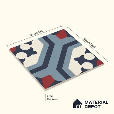 Multifired Moroccan Floor & Wall Tile TL 07956 C Obsidian Silk 12 x 12 inch Vitrified Matte Finish - 9 mm | Suitable for Living Room, Bathroom, Kitchen & Backsplash