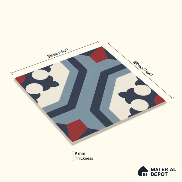 Multifired Moroccan Floor & Wall Tile TL 07956 C Obsidian Silk 12 x 12 inch Vitrified Matte Finish - 9 mm | Suitable for Living Room, Bathroom, Kitchen & Backsplash