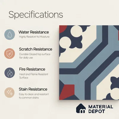 Multifired Moroccan Floor & Wall Tile TL 07956 C Obsidian Silk 12 x 12 inch Vitrified Matte Finish - 9 mm | Suitable for Living Room, Bathroom, Kitchen & Backsplash