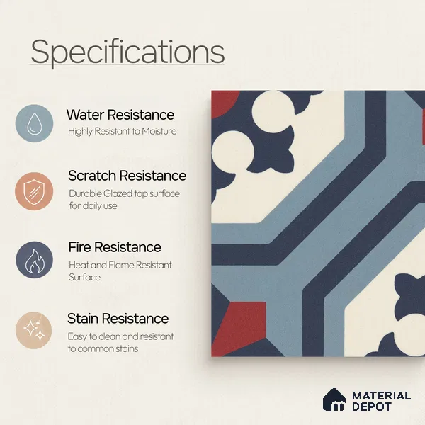 Multifired Moroccan Floor & Wall Tile TL 07956 C Obsidian Silk 12 x 12 inch Vitrified Matte Finish - 9 mm | Suitable for Living Room, Bathroom, Kitchen & Backsplash