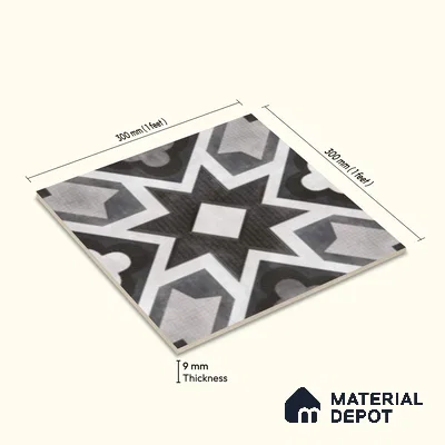 Multifired Moroccan Floor & Wall Tile TL 07956 E Andes Ash 12 x 12 inch Vitrified Matte Finish - 9 mm | Suitable for Living Room, Bathroom, Kitchen & Backsplash