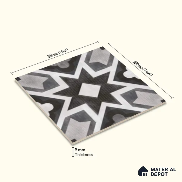 Multifired Moroccan Floor & Wall Tile TL 07956 E Andes Ash 12 x 12 inch Vitrified Matte Finish - 9 mm | Suitable for Living Room, Bathroom, Kitchen & Backsplash