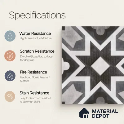 Multifired Moroccan Floor & Wall Tile TL 07956 E Andes Ash 12 x 12 inch Vitrified Matte Finish - 9 mm | Suitable for Living Room, Bathroom, Kitchen & Backsplash