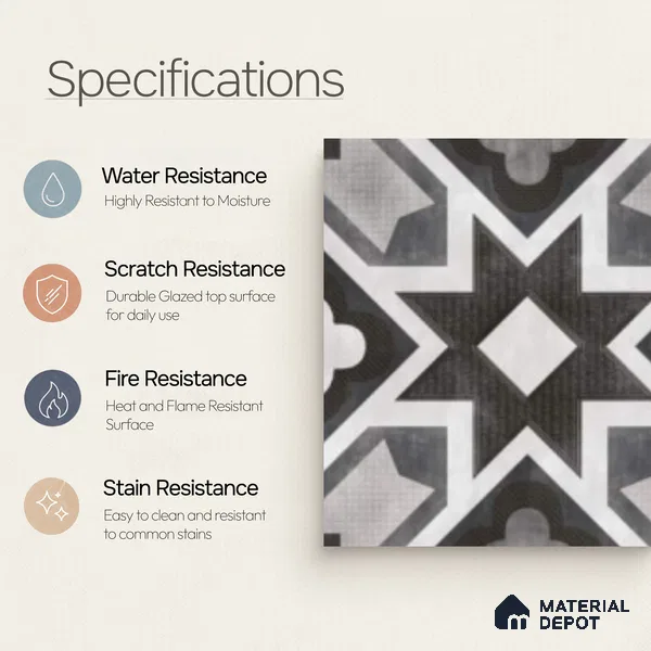 Multifired Moroccan Floor & Wall Tile TL 07956 E Andes Ash 12 x 12 inch Vitrified Matte Finish - 9 mm | Suitable for Living Room, Bathroom, Kitchen & Backsplash