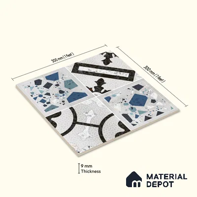 Multifired Moroccan Floor & Wall Tile TL 07956 F Cendre Alloy 12 x 12 inch Vitrified Matte Finish - 9 mm | Suitable for Living Room, Bathroom, Kitchen & Backsplash