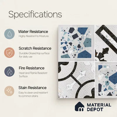 Multifired Moroccan Floor & Wall Tile TL 07956 F Cendre Alloy 12 x 12 inch Vitrified Matte Finish - 9 mm | Suitable for Living Room, Bathroom, Kitchen & Backsplash