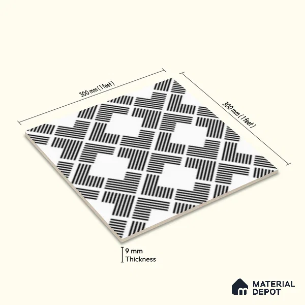 Multifired Moroccan Floor & Wall Tile TL 07959 G Zinc Whisper 12 x 12 inch Vitrified Matte Finish - 9 mm | Suitable for Living Room, Bathroom, Kitchen & Backsplash