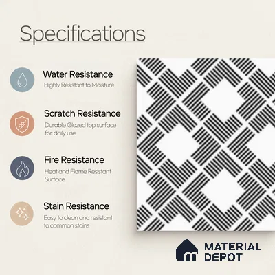 Multifired Moroccan Floor & Wall Tile TL 07959 G Zinc Whisper 12 x 12 inch Vitrified Matte Finish - 9 mm | Suitable for Living Room, Bathroom, Kitchen & Backsplash