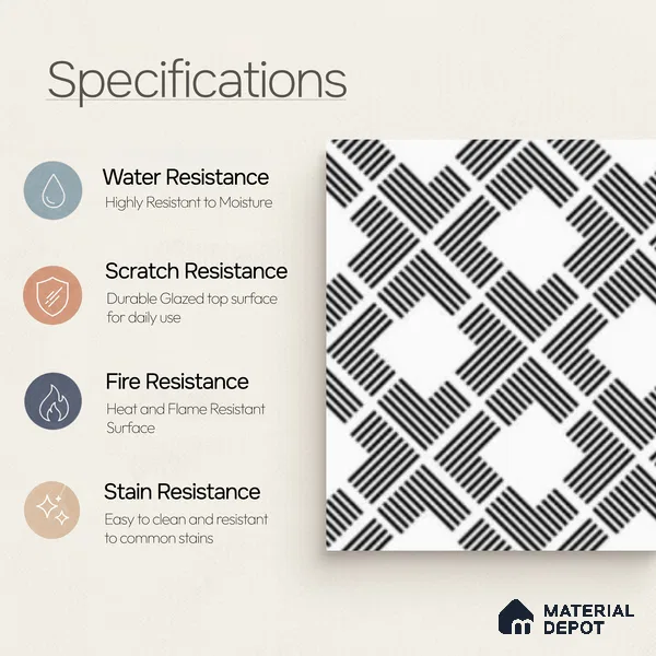 Multifired Moroccan Floor & Wall Tile TL 07959 G Zinc Whisper 12 x 12 inch Vitrified Matte Finish - 9 mm | Suitable for Living Room, Bathroom, Kitchen & Backsplash