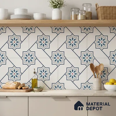 Multifired Moroccan Floor & Wall Tile TL 07956 Sevilla Smoke 12 x 12 inch Vitrified Matte Finish - 9 mm | Suitable for Living Room, Bathroom, Kitchen & Backsplash