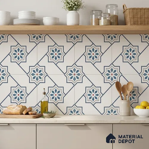 Multifired Moroccan Floor & Wall Tile TL 07956 Sevilla Smoke 12 x 12 inch Vitrified Matte Finish - 9 mm | Suitable for Living Room, Bathroom, Kitchen & Backsplash