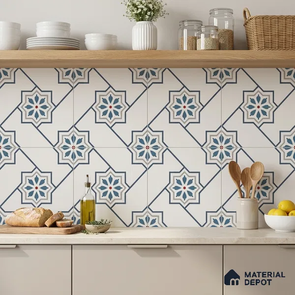 Multifired Moroccan Floor & Wall Tile TL 07956 Sevilla Smoke 12 x 12 inch Vitrified Matte Finish - 9 mm | Suitable for Living Room, Bathroom, Kitchen & Backsplash