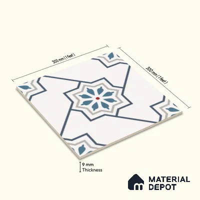 Multifired Moroccan Floor & Wall Tile TL 07956 Sevilla Smoke 12 x 12 inch Vitrified Matte Finish - 9 mm | Suitable for Living Room, Bathroom, Kitchen & Backsplash