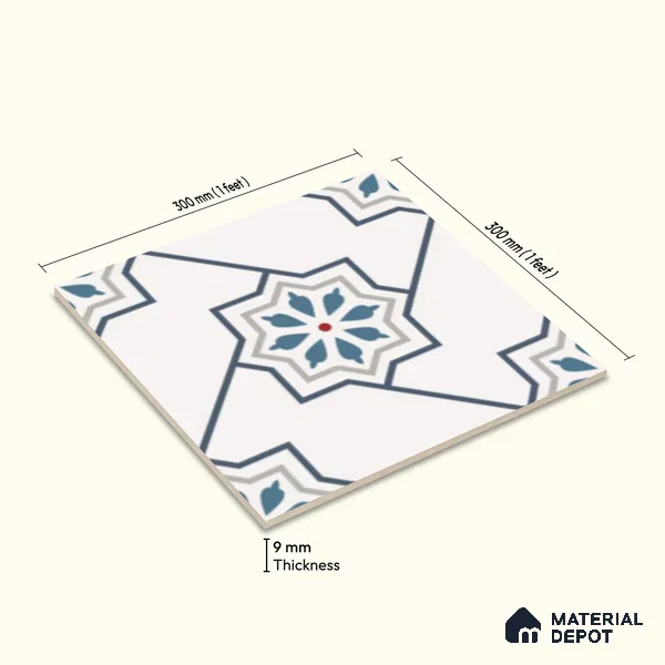 Multifired Moroccan Floor & Wall Tile TL 07956 Sevilla Smoke 12 x 12 inch Vitrified Matte Finish - 9 mm | Suitable for Living Room, Bathroom, Kitchen & Backsplash