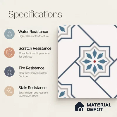 Multifired Moroccan Floor & Wall Tile TL 07956 Sevilla Smoke 12 x 12 inch Vitrified Matte Finish - 9 mm | Suitable for Living Room, Bathroom, Kitchen & Backsplash
