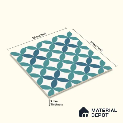 Multifired Moroccan Floor & Wall Tile TL 07957 Tyrrhenian Blue 12 x 12 inch Vitrified Matte Finish - 9 mm | Suitable for Living Room, Bathroom, Kitchen & Backsplash