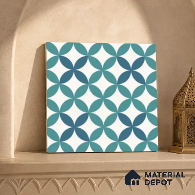 Multifired Moroccan Floor & Wall Tile TL 07957 Tyrrhenian Blue 12 x 12 inch Vitrified Matte Finish - 9 mm | Suitable for Living Room, Bathroom, Kitchen & Backsplash