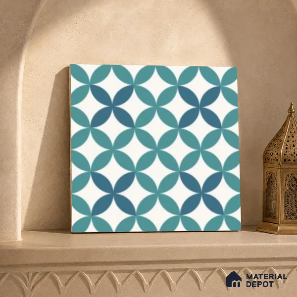 Multifired Moroccan Floor & Wall Tile TL 07957 Tyrrhenian Blue 12 x 12 inch Vitrified Matte Finish - 9 mm | Suitable for Living Room, Bathroom, Kitchen & Backsplash