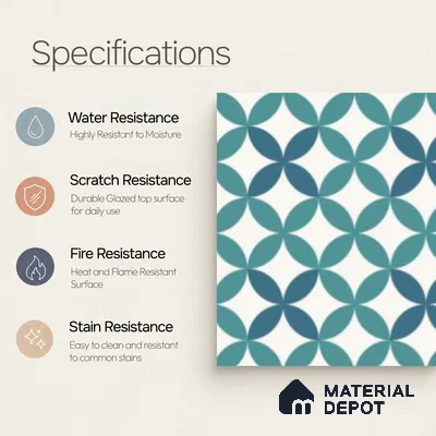 Multifired Moroccan Floor & Wall Tile TL 07957 Tyrrhenian Blue 12 x 12 inch Vitrified Matte Finish - 9 mm | Suitable for Living Room, Bathroom, Kitchen & Backsplash
