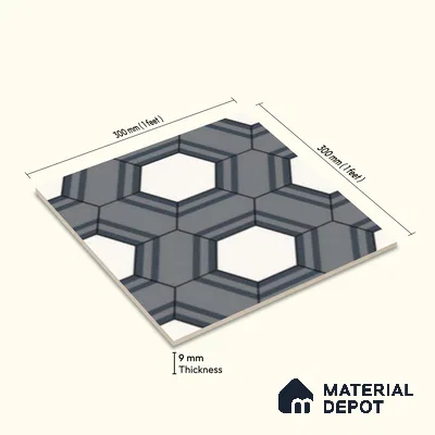 Multifired Moroccan Floor & Wall Tile TL 07960 Nocturne Pearl 12 x 12 inch Vitrified Matte Finish - 9 mm | Suitable for Living Room, Bathroom, Kitchen & Backsplash