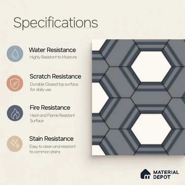 Multifired Moroccan Floor & Wall Tile TL 07960 Nocturne Pearl 12 x 12 inch Vitrified Matte Finish - 9 mm | Suitable for Living Room, Bathroom, Kitchen & Backsplash