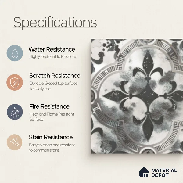 Multifired Moroccan Floor & Wall Tile TL 07961 Medina Mist 12 x 12 inch Vitrified Matte Finish - 9 mm | Suitable for Living Room, Bathroom, Kitchen & Backsplash