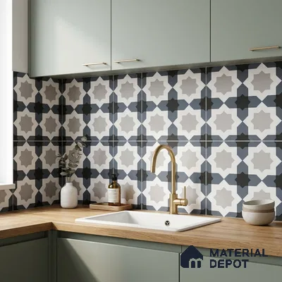 Multifired Moroccan Floor & Wall Tile TL 07962 Astral Denim 12 x 12 inch Vitrified Matte Finish - 9 mm | Suitable for Living Room, Bathroom, Kitchen & Backsplash