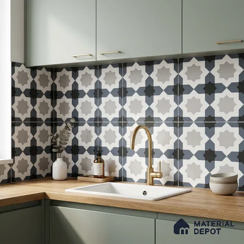Multifired Moroccan Floor & Wall Tile TL 07962 Astral Denim 12 x 12 inch Vitrified Matte Finish - 9 mm | Suitable for Living Room, Bathroom, Kitchen & Backsplash