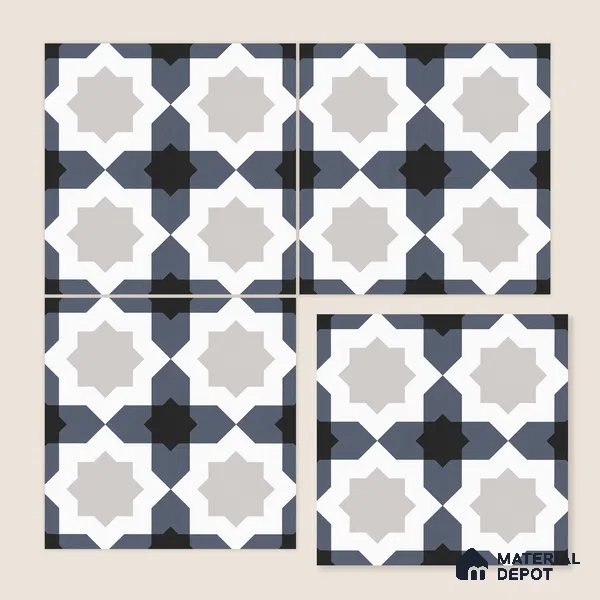 Multifired Moroccan Floor & Wall Tile TL 07962 Astral Denim 12 x 12 inch Vitrified Matte Finish - 9 mm | Suitable for Living Room, Bathroom, Kitchen & Backsplash