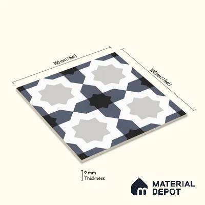 Multifired Moroccan Floor & Wall Tile TL 07962 Astral Denim 12 x 12 inch Vitrified Matte Finish - 9 mm | Suitable for Living Room, Bathroom, Kitchen & Backsplash
