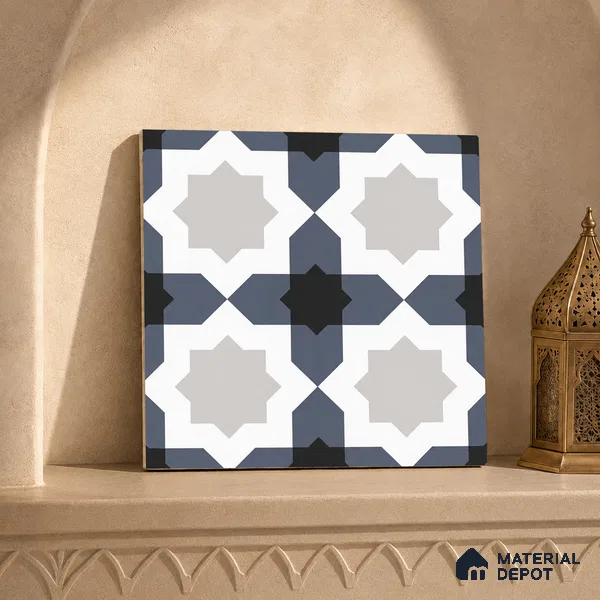 Multifired Moroccan Floor & Wall Tile TL 07962 Astral Denim 12 x 12 inch Vitrified Matte Finish - 9 mm | Suitable for Living Room, Bathroom, Kitchen & Backsplash