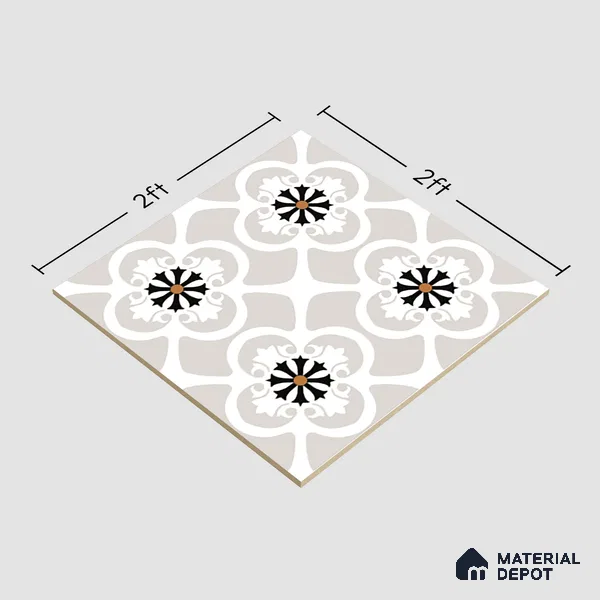 Moroccan Floor & Wall Tile TL 07967 Fileto Grey 2 ft x 2 ft Vitrified Matte Finish - 9 mm | Suitable For Kitchen Backsplash, Bathroom, Dining Area | Please Expect a Slight Variation of Pattern