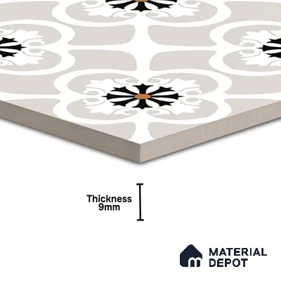 Moroccan Floor & Wall Tile TL 07967 Fileto Grey 2 ft x 2 ft Vitrified Matte Finish - 9 mm | Suitable For Kitchen Backsplash, Bathroom, Dining Area | Please Expect a Slight Variation of Pattern