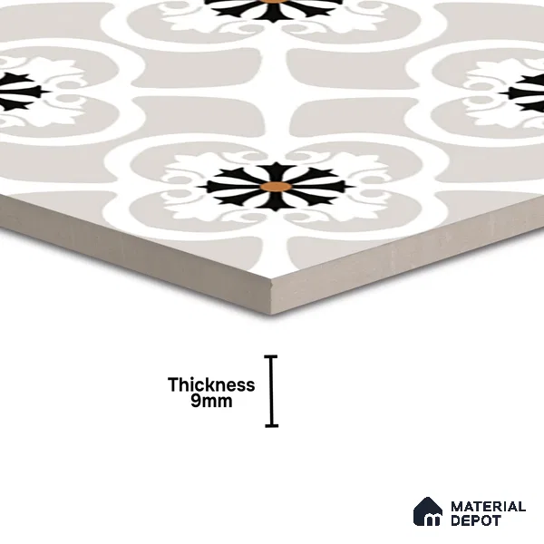 Moroccan Floor & Wall Tile TL 07967 Fileto Grey 2 ft x 2 ft Vitrified Matte Finish - 9 mm | Suitable For Kitchen Backsplash, Bathroom, Dining Area | Please Expect a Slight Variation of Pattern