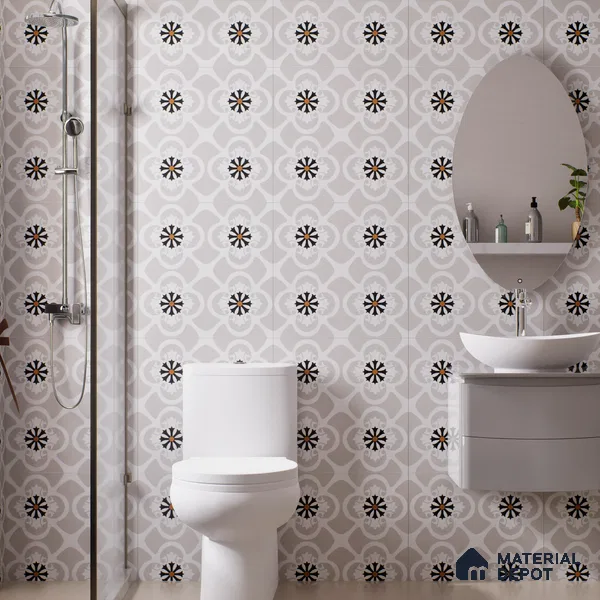 Moroccan Floor & Wall Tile TL 07967 Fileto Grey 2 ft x 2 ft Vitrified Matte Finish - 9 mm | Suitable For Kitchen Backsplash, Bathroom, Dining Area | Please Expect a Slight Variation of Pattern