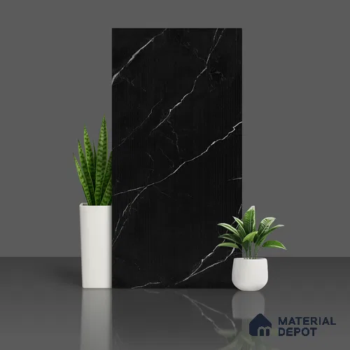 Marble Nero Marquina Wall & Floor Tile TL 07976 Jet Black 4 ft x 2 ft Matte Finish Vitrified Tile - 9 mm | Suitable For Living Room, Bedroom, Kitchen