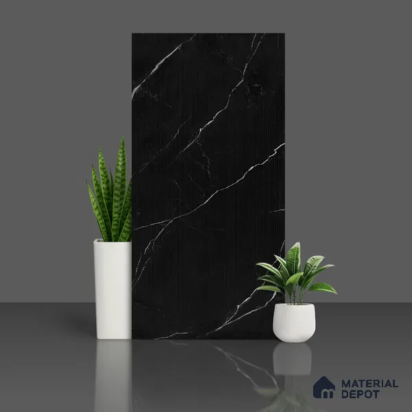 Marble Nero Marquina Wall & Floor Tile TL 07976 Jet Black 4 ft x 2 ft Matte Finish Vitrified Tile - 9 mm | Suitable For Living Room, Bedroom, Kitchen