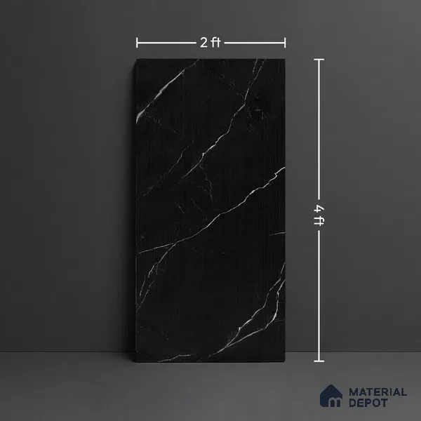 Marble Nero Marquina Wall & Floor Tile TL 07976 Jet Black 4 ft x 2 ft Matte Finish Vitrified Tile - 9 mm | Suitable For Living Room, Bedroom, Kitchen