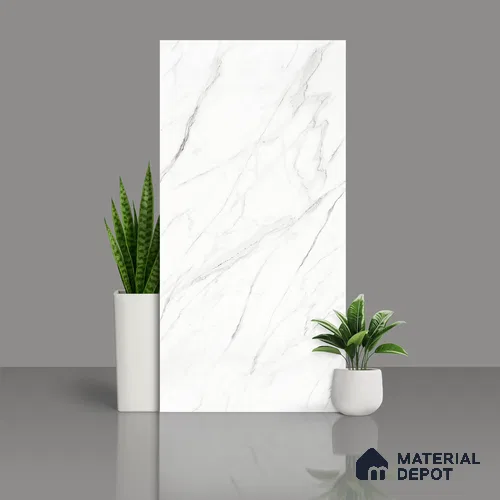 Marble Calacatta Wall & Floor Tile TL 07976 C Off-White 4 ft x 2 ft Matte Finish Vitrified Tile - 9 mm | Suitable For Living Room, Bedroom, Kitchen